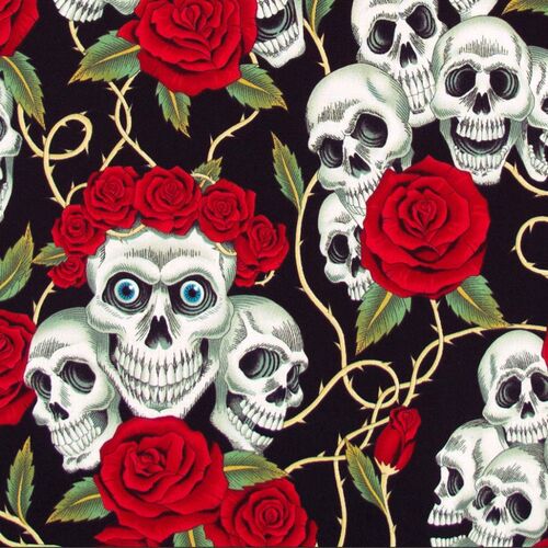 Rose Tatto Skulls Skullduggery 1/2m - 6457CRR