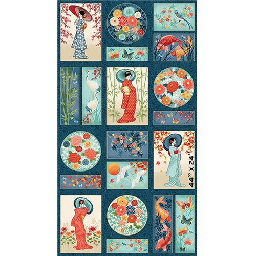 Michiko Oriental Geisha Girl Floral Panel 2337-1