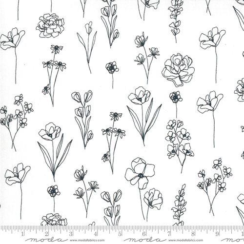 Moda Illustrations Floral Doodle White 11505 11
