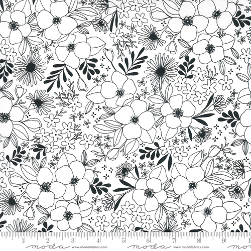 Moda Illustrations Wide Florals White 11503 11
