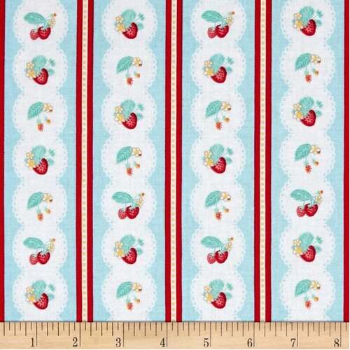 Riley Blake Shabby Strawberry Stripe Blue Per Metre