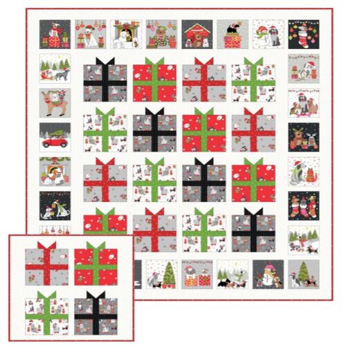 Yappy Christmas Dogs Quilt Quillow Kit