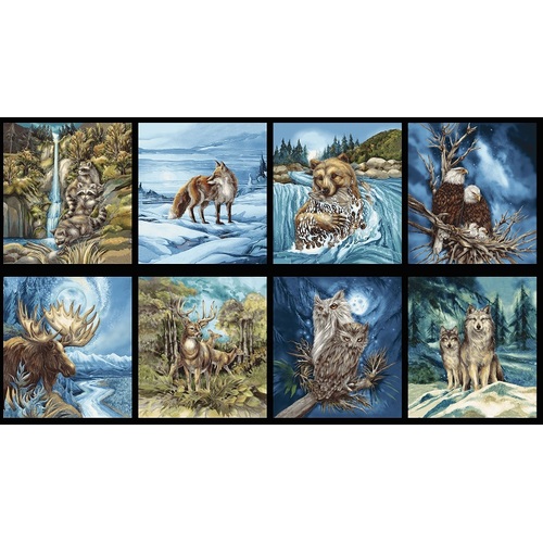 Wildlife Wolf Moose Eagle Fox Quilt Panel 15067-169
