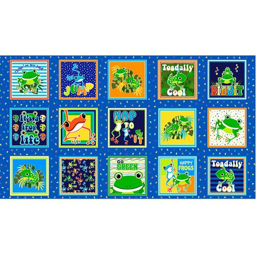 Toadally Cool Frogs Blocks Panel 9829GL-99