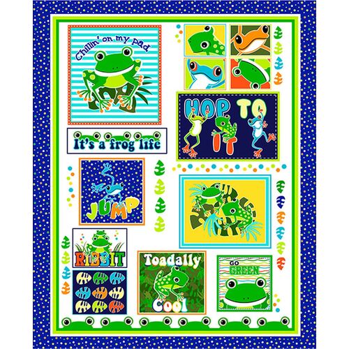 Toadally Cool Frogs Fabric Quilt Panel 9827GL-99