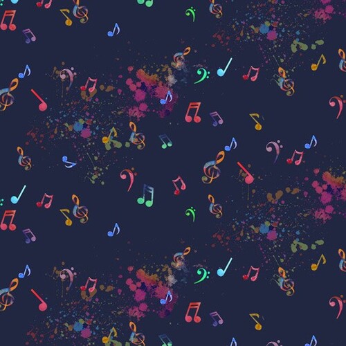 Retro Music Notes Multi Navy 1003/291C