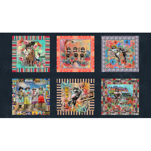 Lipstick Cowgirl Western Retro Panel Navy 31720 14