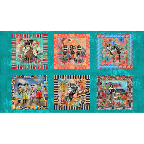 Lipstick Cowgirl Western Retro Panel Aqua 31720 11