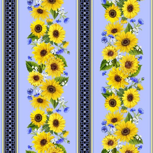 Sunflower Sunrise Floral Stripe Blue 3050