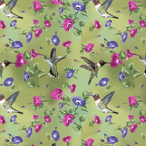 Hummingbird Song Bird Floral Green 1042