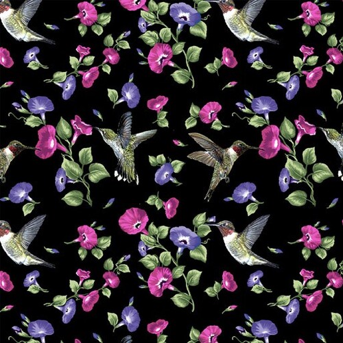 Hummingbird Song Bird Floral Black 1012