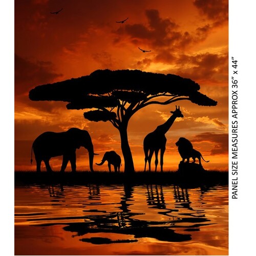 African Safari Animal Silhouette Fabric Panel C