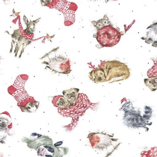Warm Wishes Christmas Animals Fabric MASD6311-UW