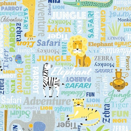 Sweet Safari Animals Words Light Blue 9505