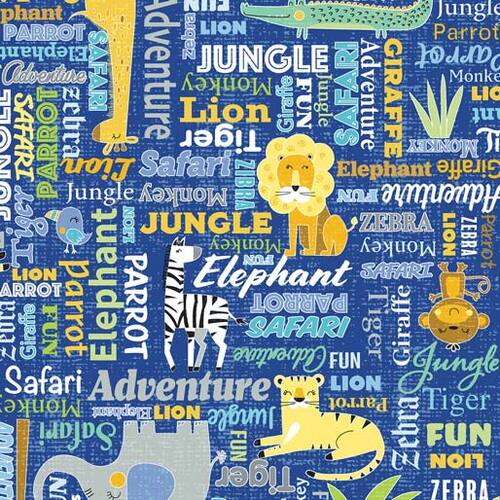 Sweet Safari Animals Words Dark Blue 9555