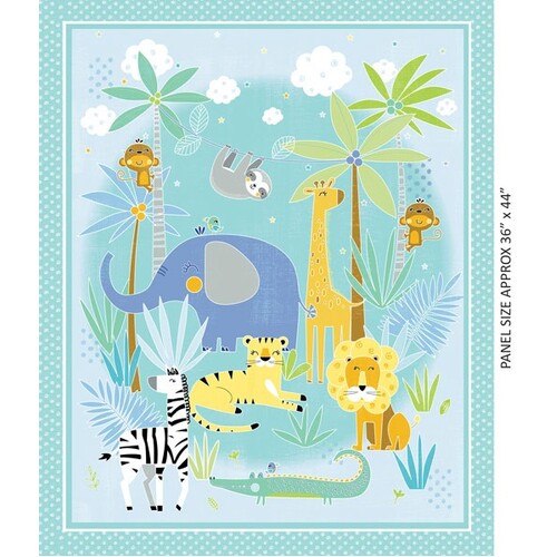 Sweet Safari Animals Quilt Cot Fabric Panel 9299