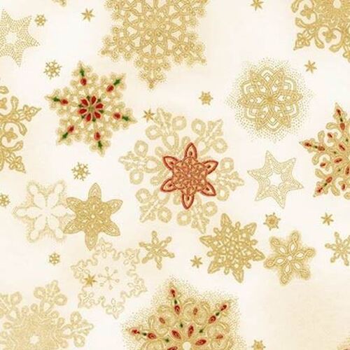 Fabric Remnant- Holiday Flourish Metallic Snowflakes 70cm