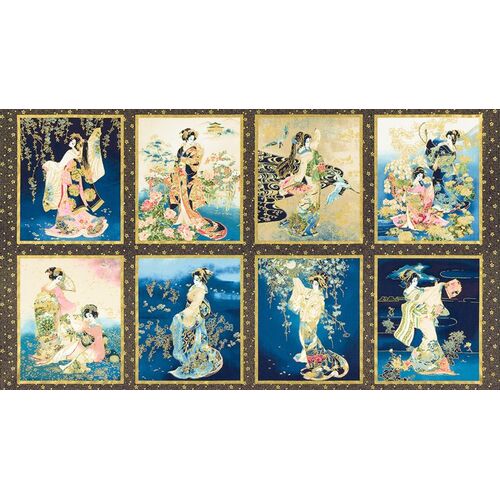 Imperial Collection 16 Metallic Oriental Geisha Girls Panel 19506-192