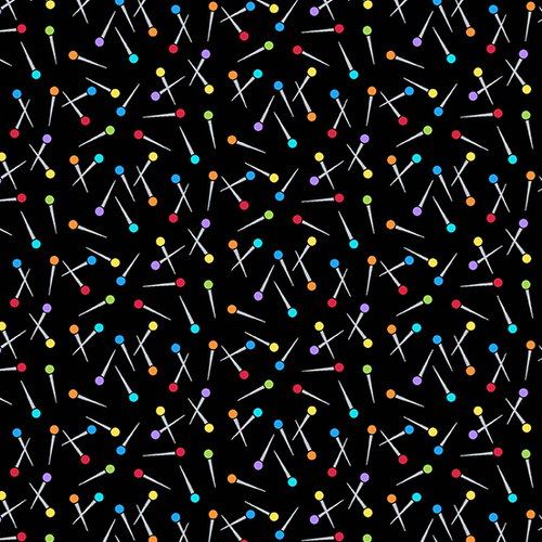 Andover Sew Happy Dropped Pins Black 9870-K