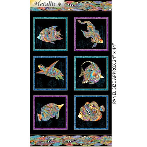 Hooked on Fish Metallic 6 Block Fabric Panel 0012