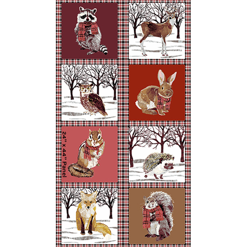 Woodland Winter Animals Blocks Panel 9747-R