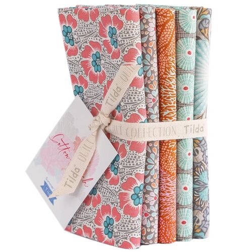 Tilda Cotton Beach Fabric Bundle Coral Grey