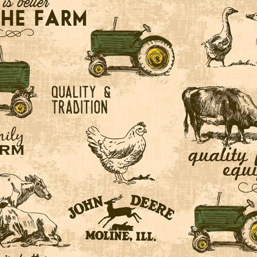 Fabric Remnant - John Deere Tractors Country Farm 76cm