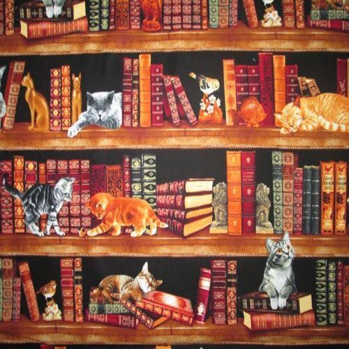 Fabric Remnant - Cats in Library Book Shelf 86cm