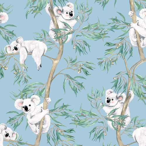 Fabric Remnant -Koalas Eucalyptus Trees 31cm