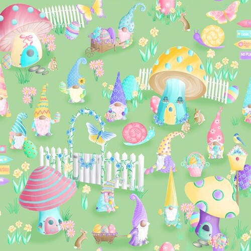 Spring Garden Gnomes Party Green 3144