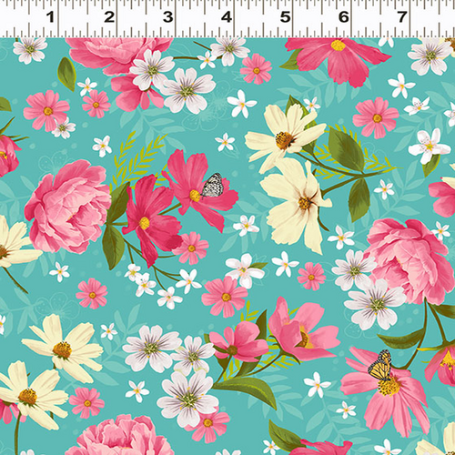 Peacock Garden Mixed Floral Turquoise 3149-101