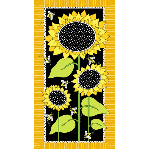 Sunflowers & Honey Bees 24" Panel Black 9985-YK