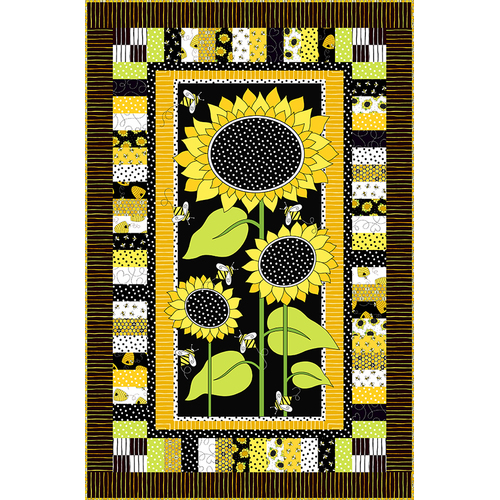 Sunflowers & Honey Bees Be Happy Fabric Quilt Kit
