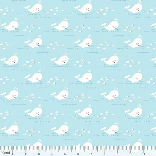 Fabric Remnant - Storytime Whales 60cm