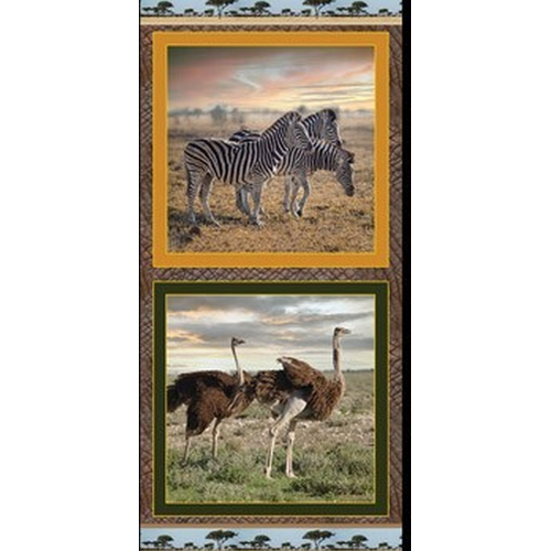 Fabric Remnant -Zebras Ostrich Blocks 50cm