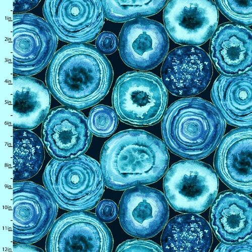 Fabric Remnant - Precious Metals Metallic Digital Geode 76cm