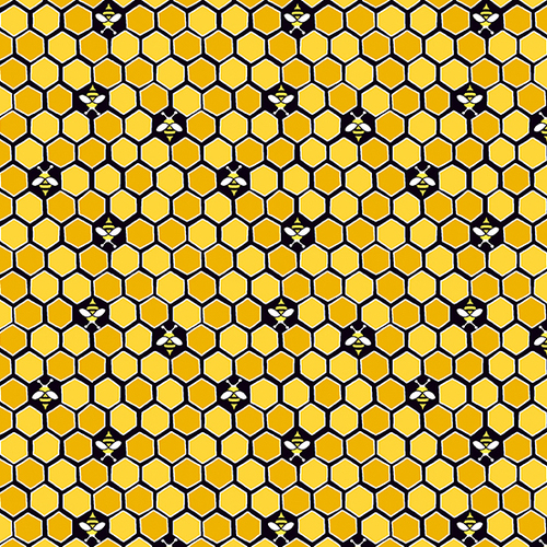 Sunflowers & Honey Honeycomb Bees Day Black 9988-YK