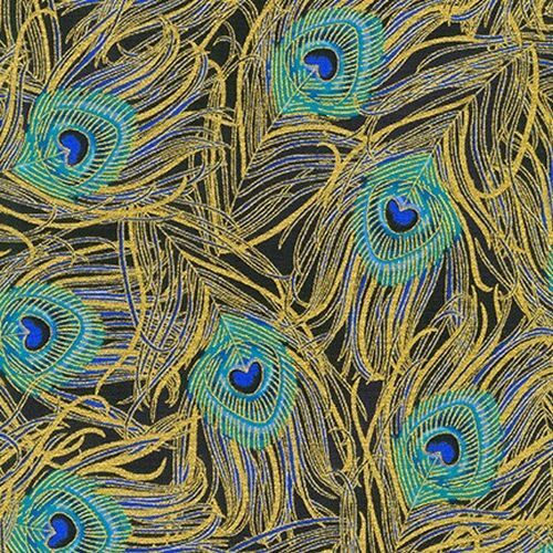Peacock Garden Metallic Feathers Navy 20671-9