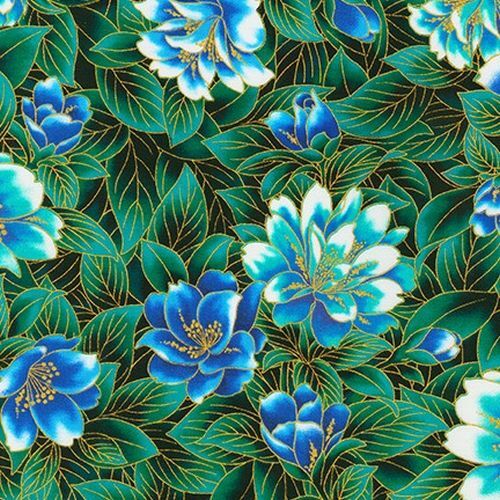 Peacock Garden Metallic Floral Blue 20665-4