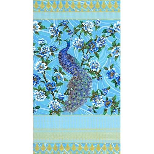 Peacock Garden Floral Metallic 24" Panel 20664 63