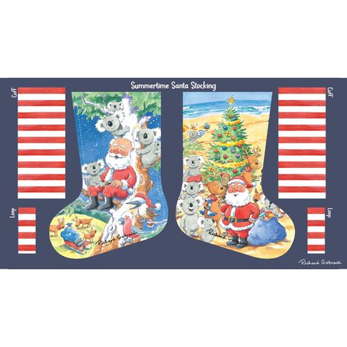 Summertime Santa Stockings Aussie Christmas Panel DV5411