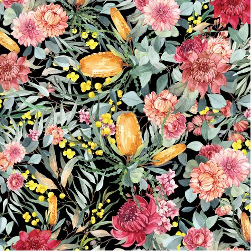 Bush Celebration Aussie Christmas Floral Black DV5396