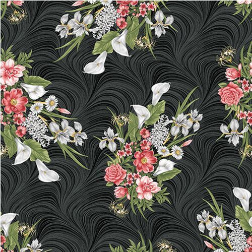 Magnificent Blooms Bouquet Black 6782-12 By The Metre