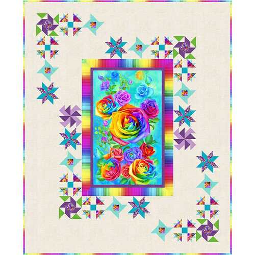 Rainbow Rose Floral Quilt Fabric Kit 