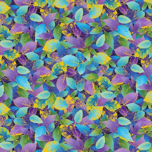 Utopia Falling Packed Leaves Metallic Multi Blue 1022
