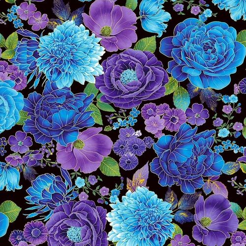 Utopia Large Floral Metallic Blue Purple 1020