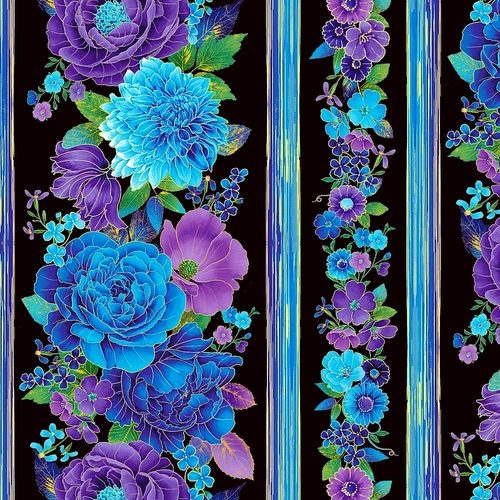 Utopia Large Floral Metallic Border Stripe 1019