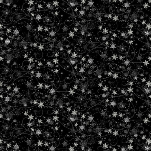 Christmas Legend II Scatterd Snowflakes Black 256-99