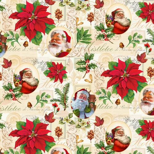 Christmas Legend II Santa Poinsettias Cream 262-44