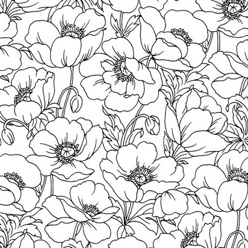 Amazing Poppies Outlined Poppy Black White 2309